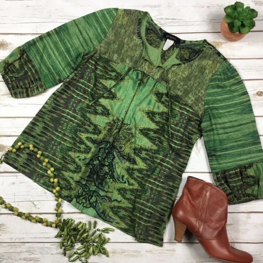 Vintage Grayson Peasant BOHO Festival Blouse Top